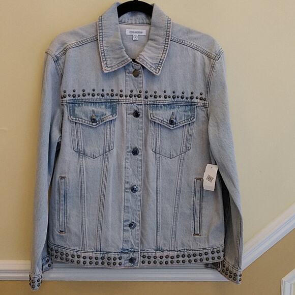Good American Distressed Studded Jean Jacket size XS/Small - Picture 1 of 8